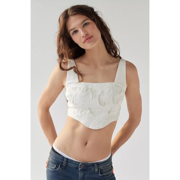 Urban Outfitters white denim corset mesh crop - Picture 4 of 4